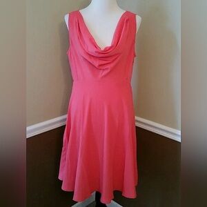 Flowy Coral Chiffon Cowl Neck Button Back ModCloth Dress by Louche Size 10